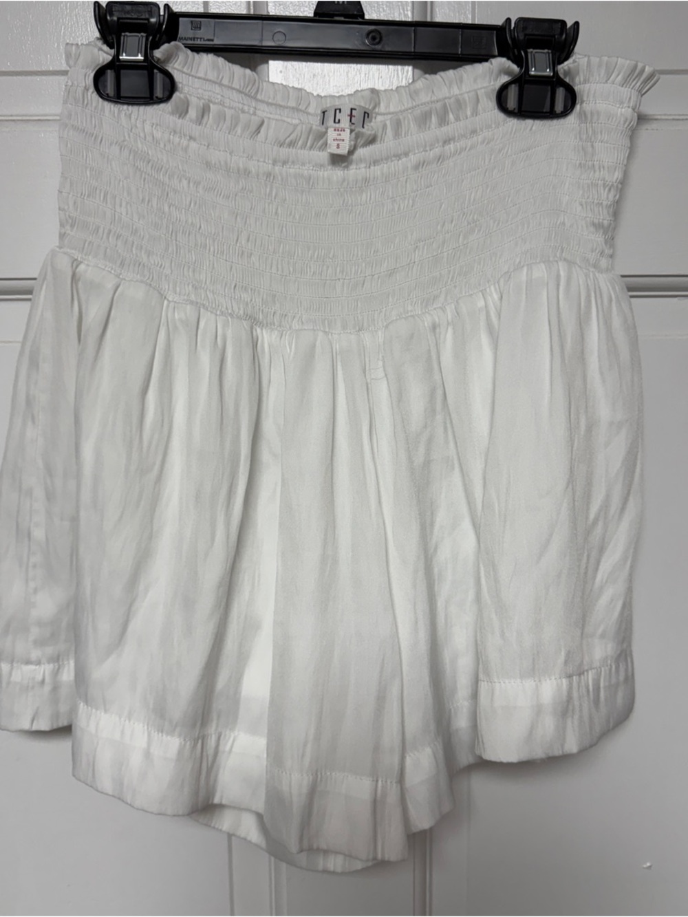 TCEC White High-Waist Smocked Flow Shorts